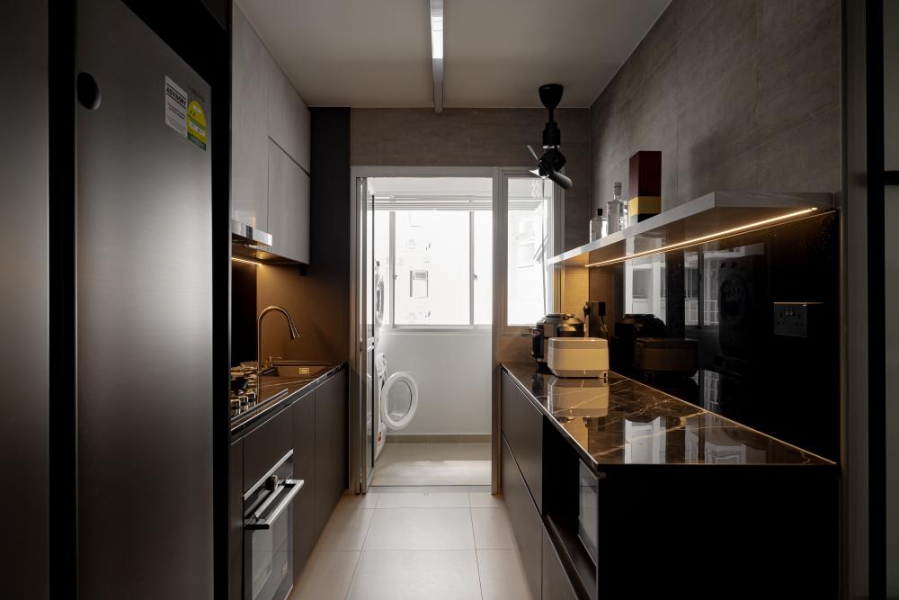 Modern Kitchen with Countertop and Glass Door