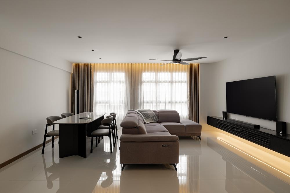 Modern Living Room with TV Console and Cove Lighting