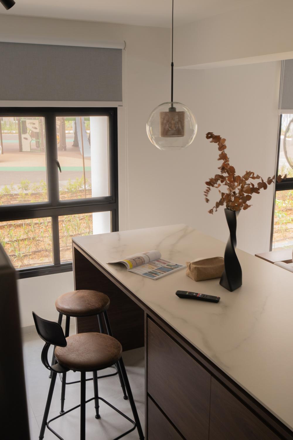 Contemporary Dining Room with Kitchen Island and Bar Counter