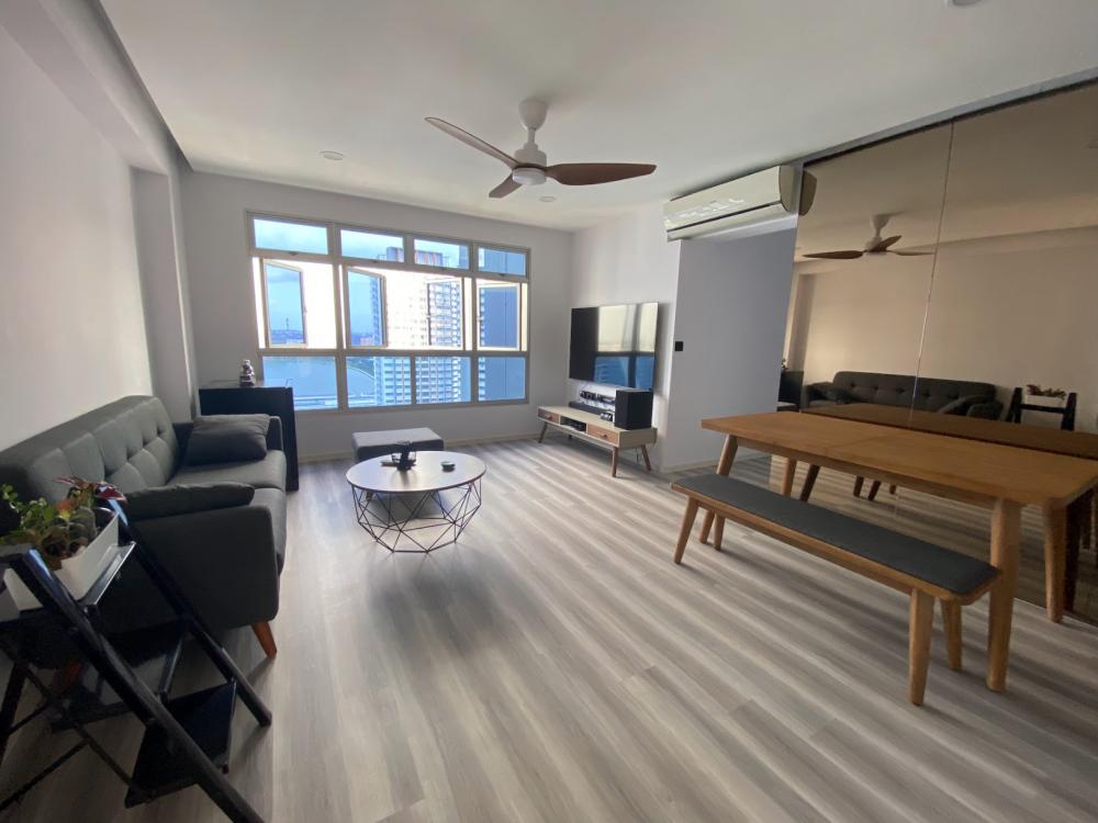 Modern Living Room with Vinyl Flooring and Mirror