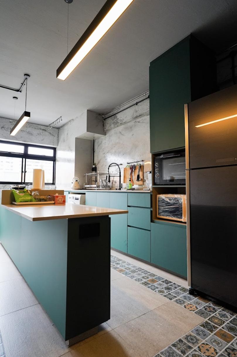 Industrial Kitchen with Countertop and Homogeneous Tiles
