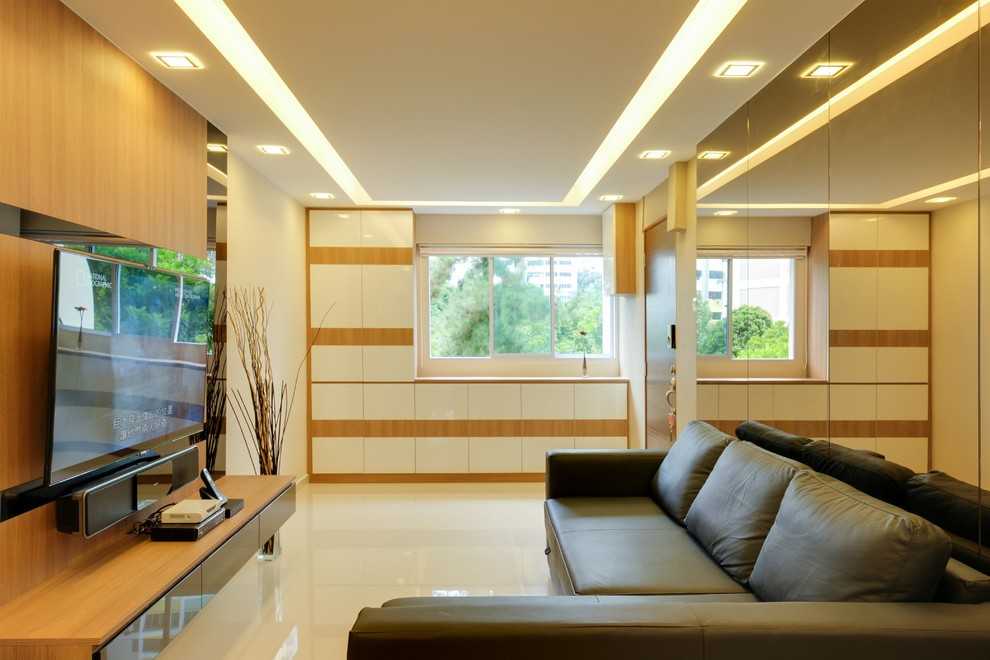 Contemporary Living Room with TV Console and Feature Wall