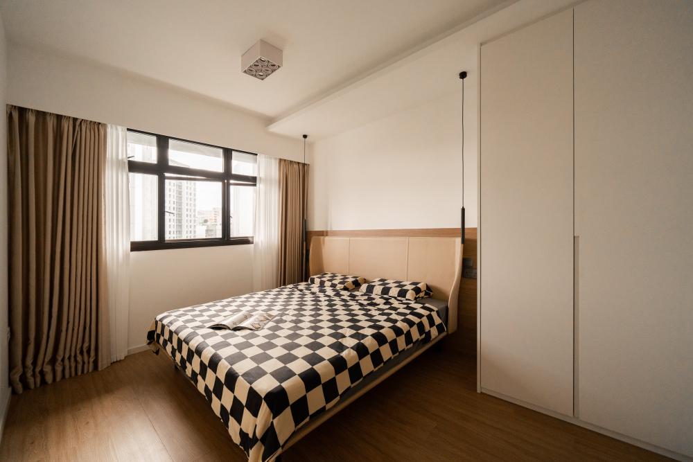 Contemporary Bedroom with Drop Ceiling and Ceiling Light