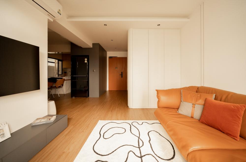 Contemporary Living Room with TV Console and Carpet