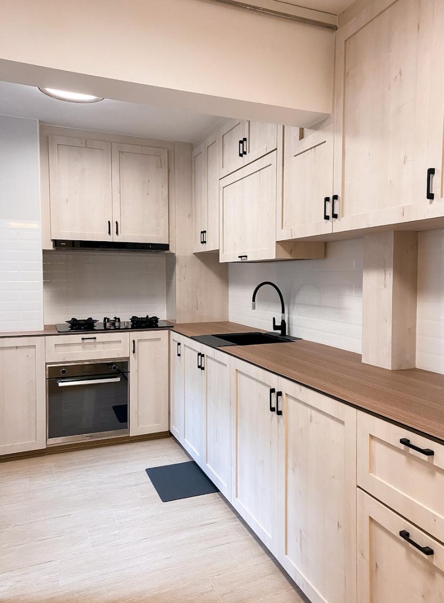 Country Kitchen with Countertop and Vinyl Flooring