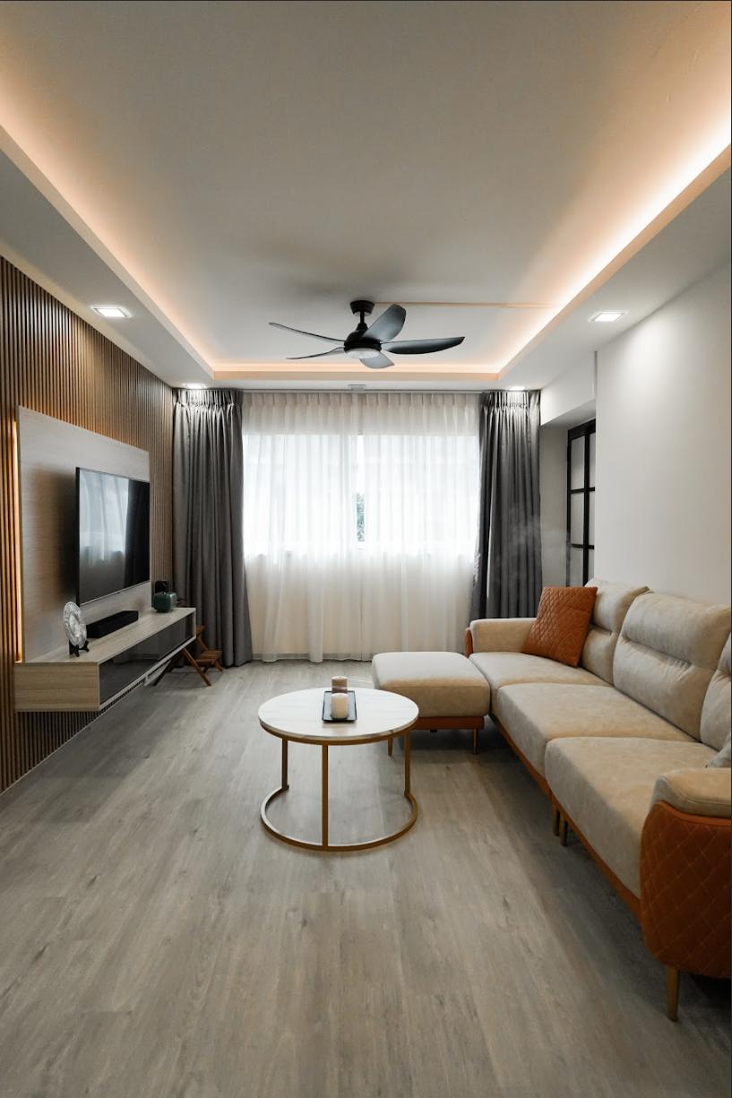 Contemporary Living Room with Vinyl Flooring and TV Console