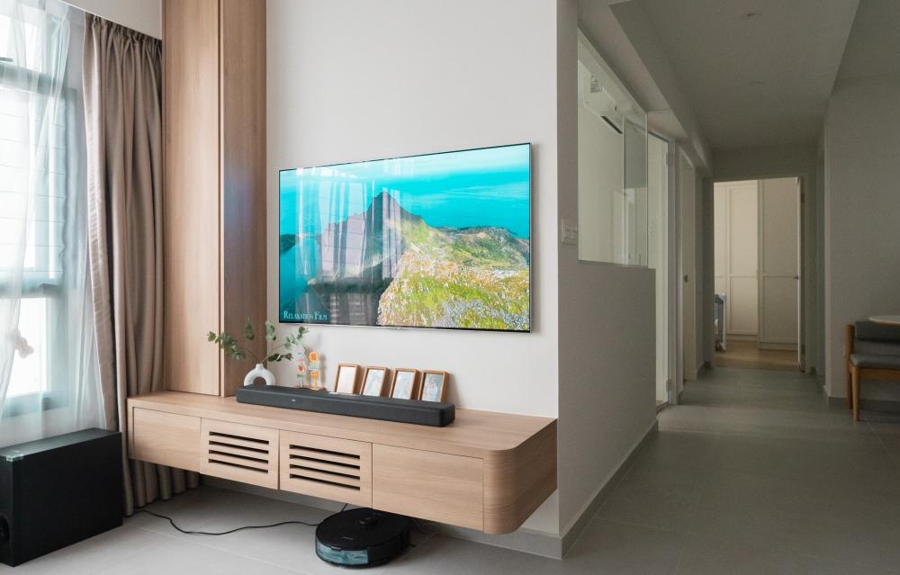 Contemporary Living Room with TV Console and TV