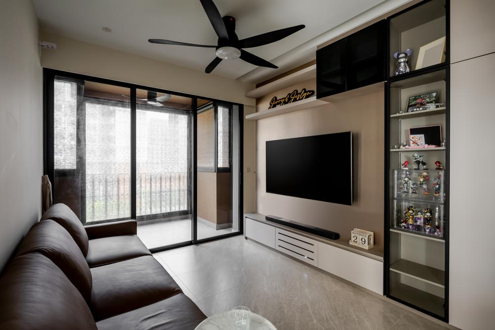 Modern Living Room with Homogeneous Tiles and Marble Floor