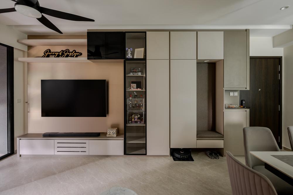 Modern Living Room with Marble Floor and TV Console