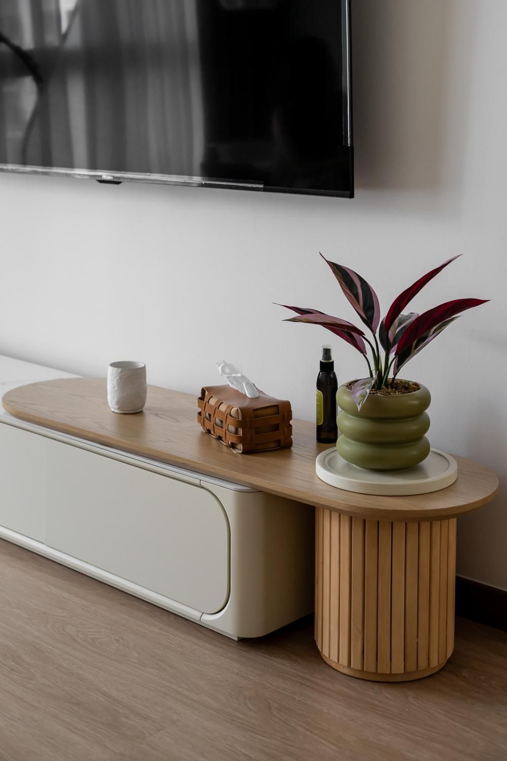 Modern Living Room with Vinyl Flooring and TV Console