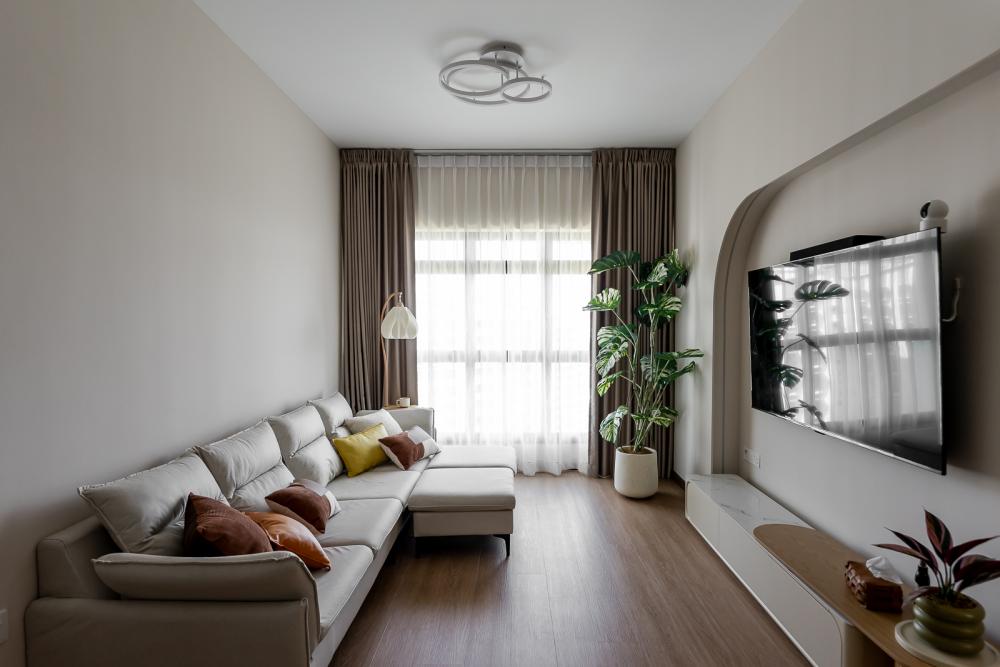 Modern Living Room with Vinyl Flooring and TV Console