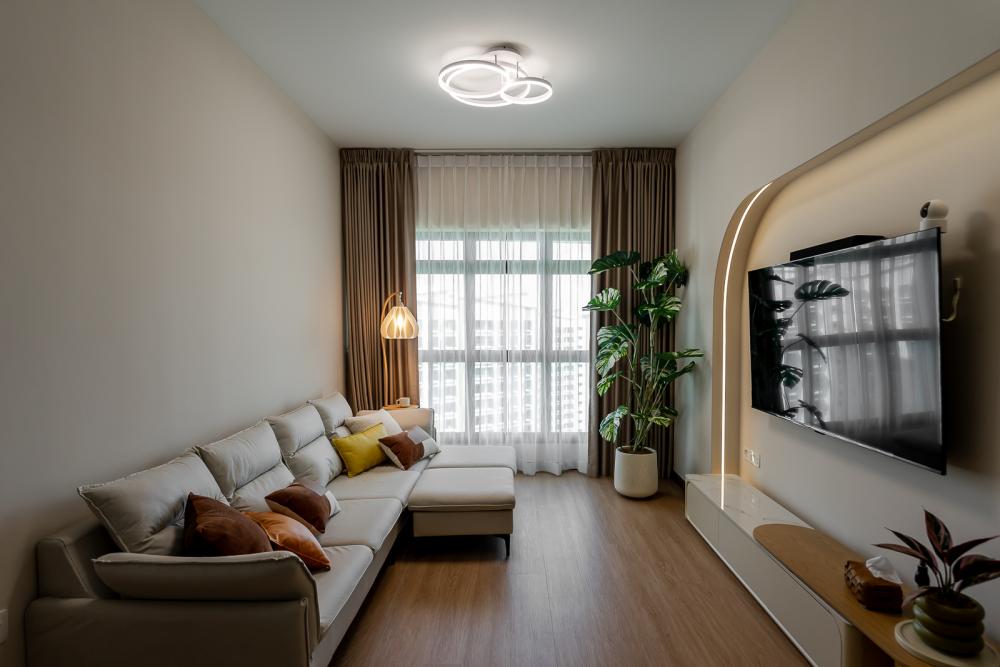 Modern Living Room with Vinyl Flooring and TV Console