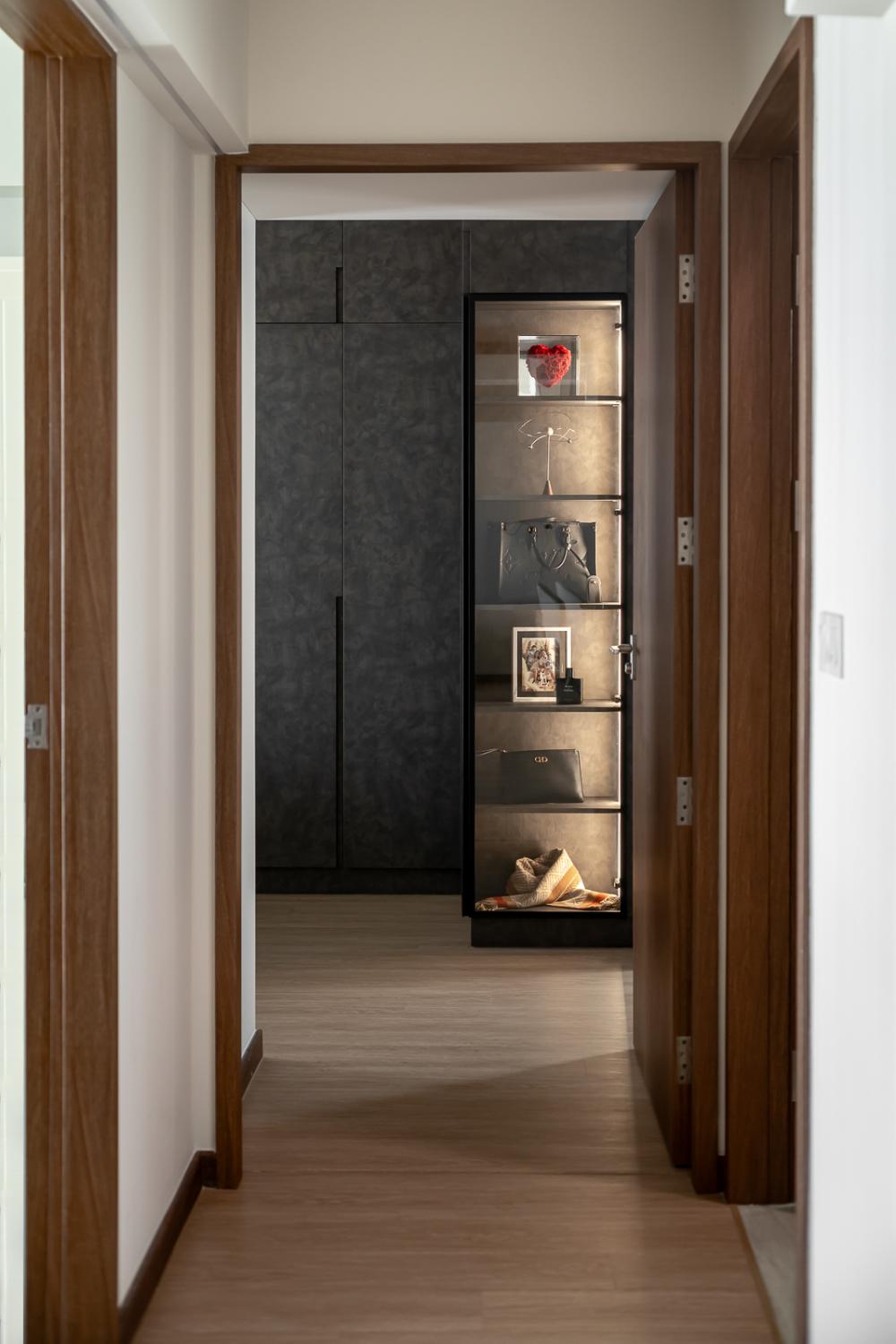 Modern Bedroom with Bookshelf and Cove Lighting