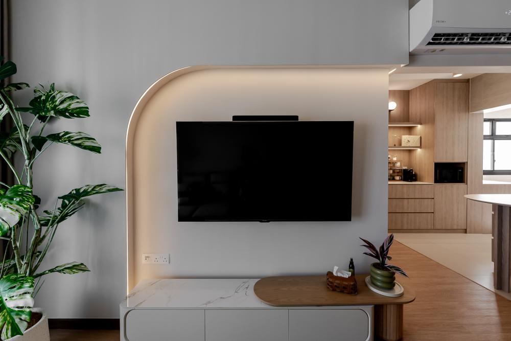 Modern Living Room with Vinyl Flooring and TV Console