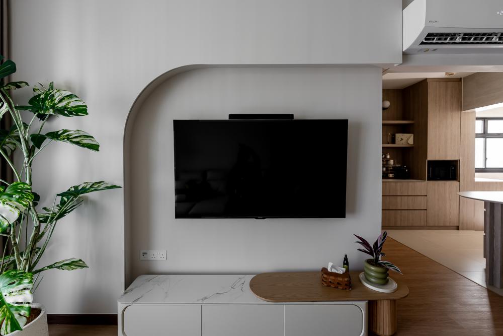 Modern Living Room with Vinyl Flooring and TV Console