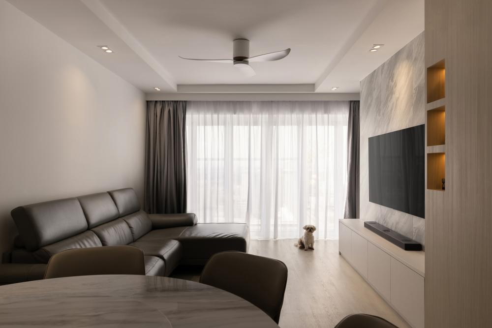 Scandinavian Living Room with Vinyl Flooring and Feature Wall