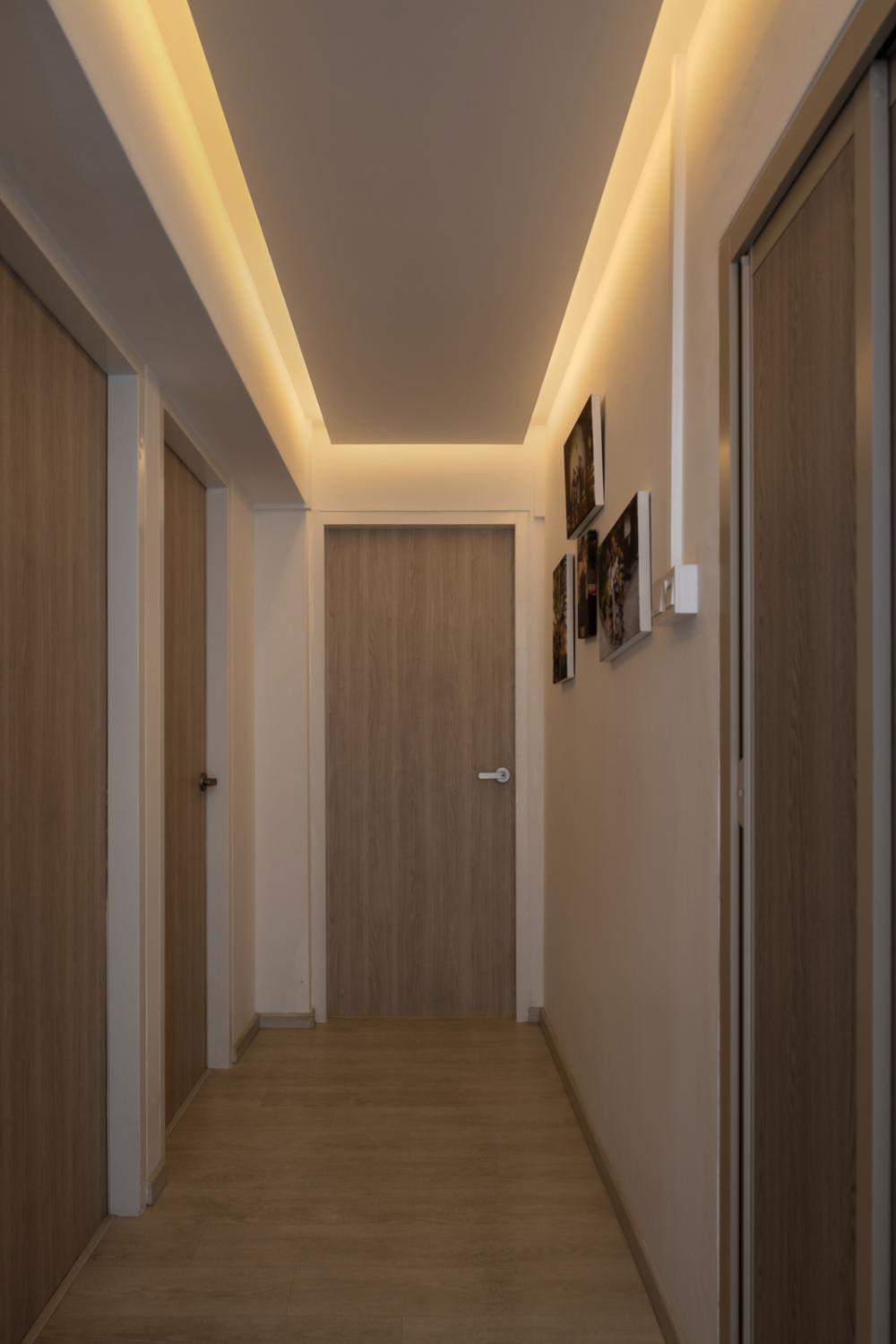 Scandinavian Hallway with Artwork and Paintings