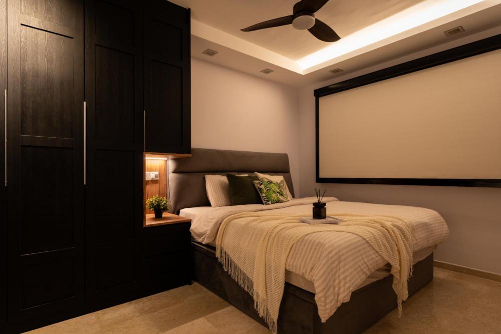 Industrial Bedroom with Drop Ceiling and Wardrobe