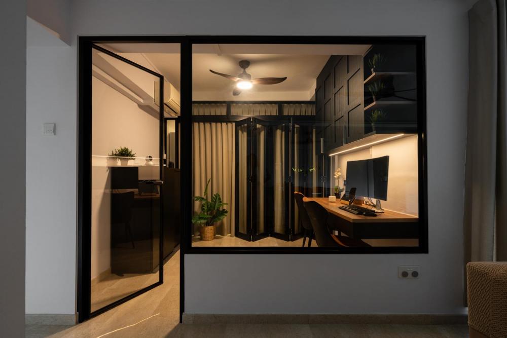 Industrial Home Office with Bookshelf and Storage Cabinets