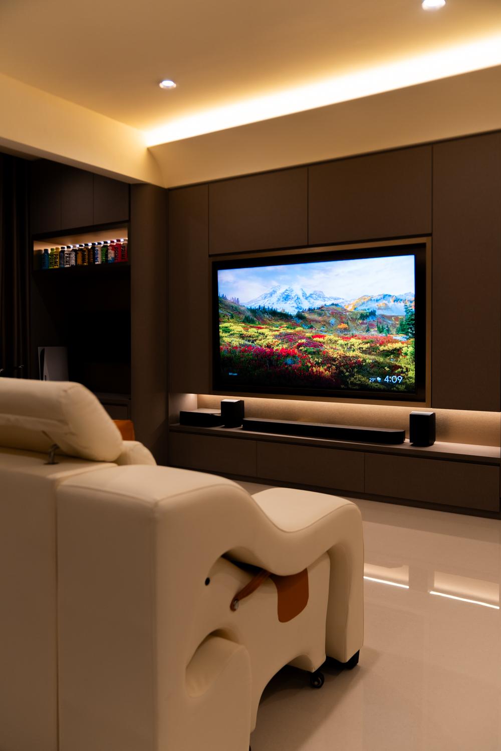 Modern Living Room with TV Console and Ceiling Light