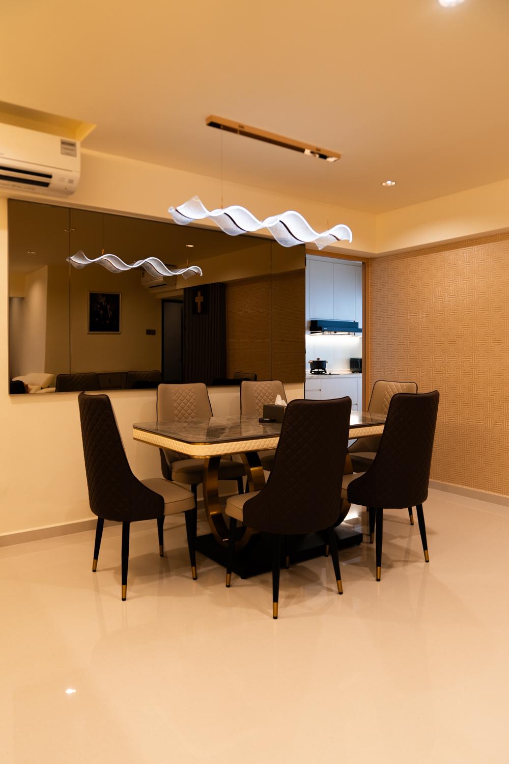 Modern Dining Room with Drop Light and Dining Table