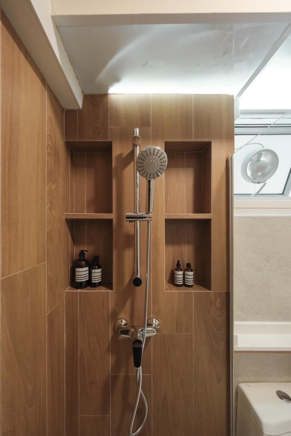 Scandinavian Bathroom with Vinyl Flooring and Cement Floor