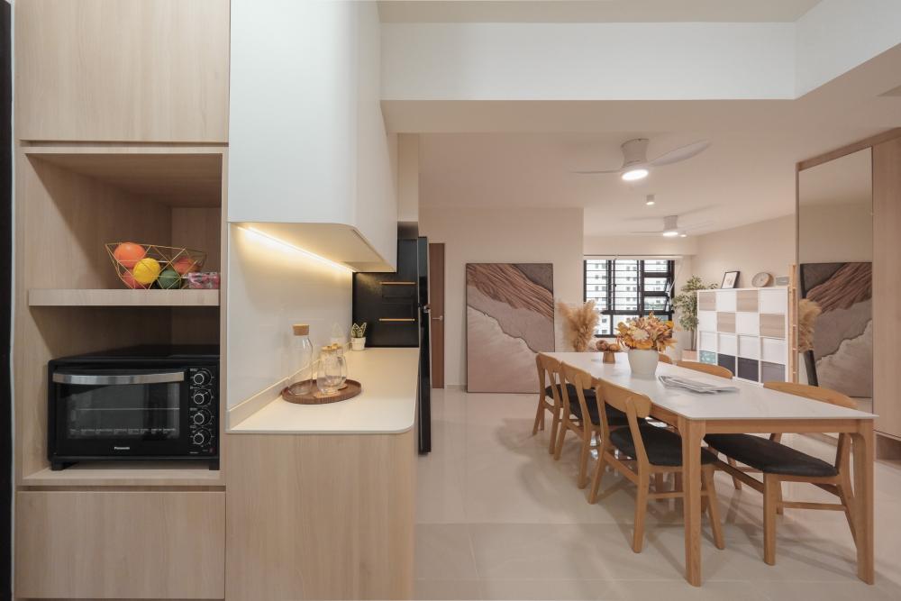 Scandinavian Kitchen with Cement Floor and Granite Floor