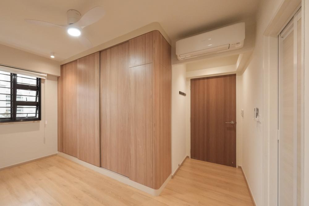 Scandinavian Bedroom with Parquet Floor and Drop Light