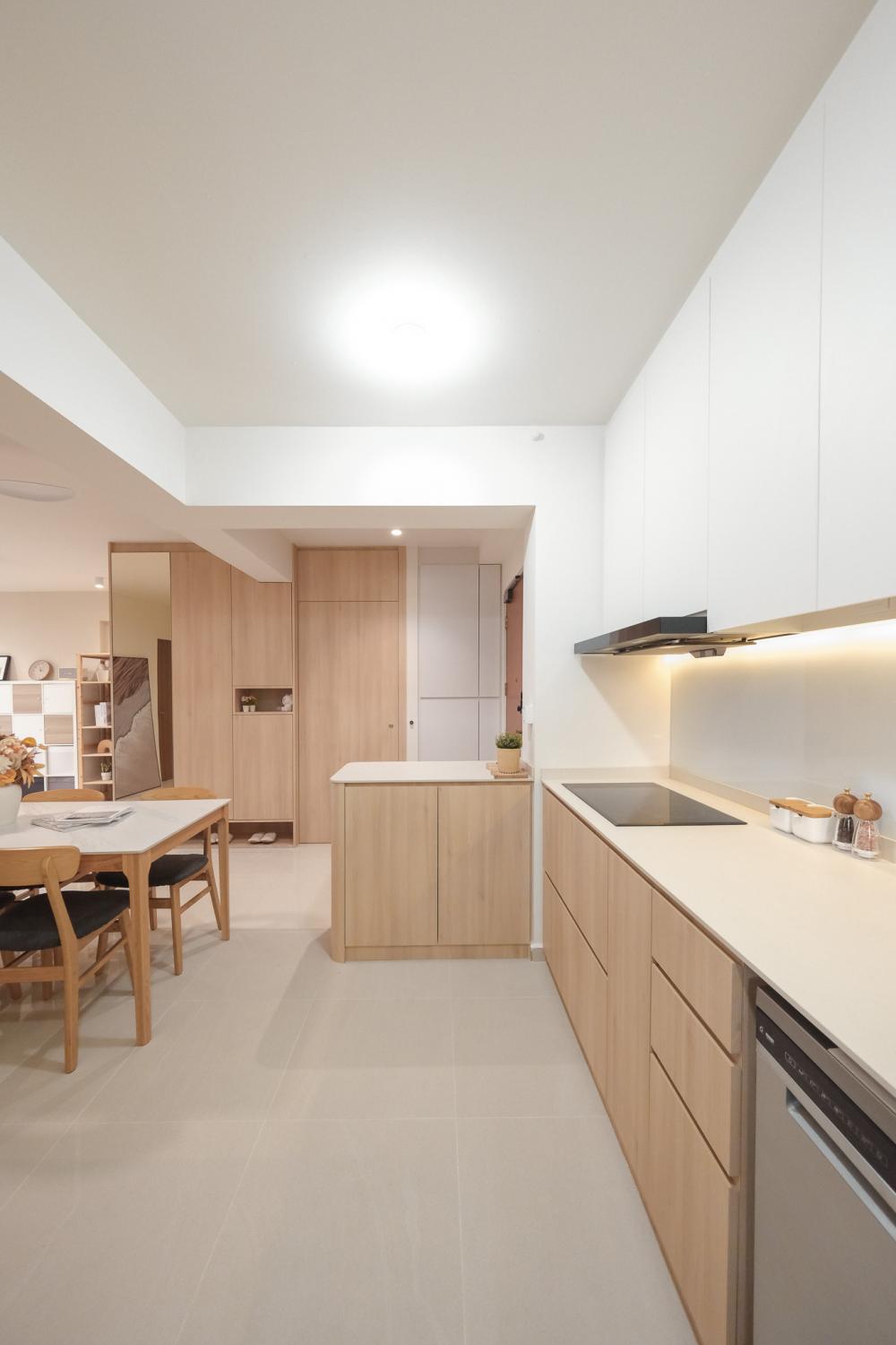 Scandinavian Kitchen with Vinyl Flooring and Cement Floor