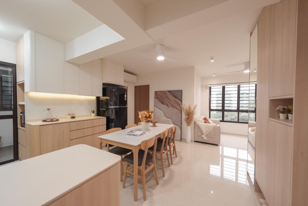 Scandinavian Kitchen with Vinyl Flooring and Homogeneous Tiles