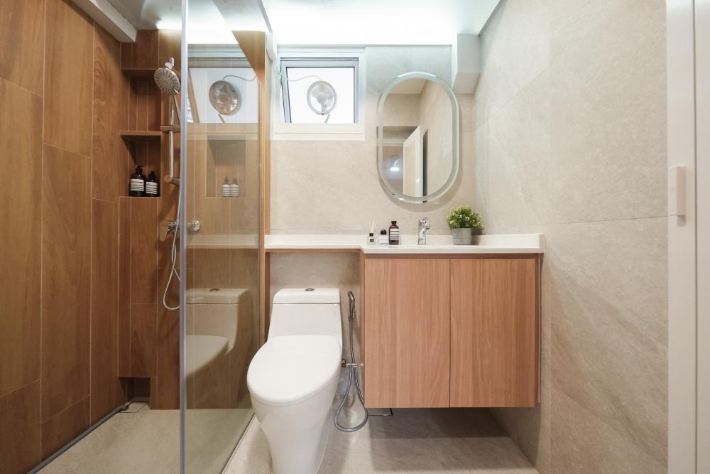 Scandinavian Bathroom with Vinyl Flooring and Granite Floor