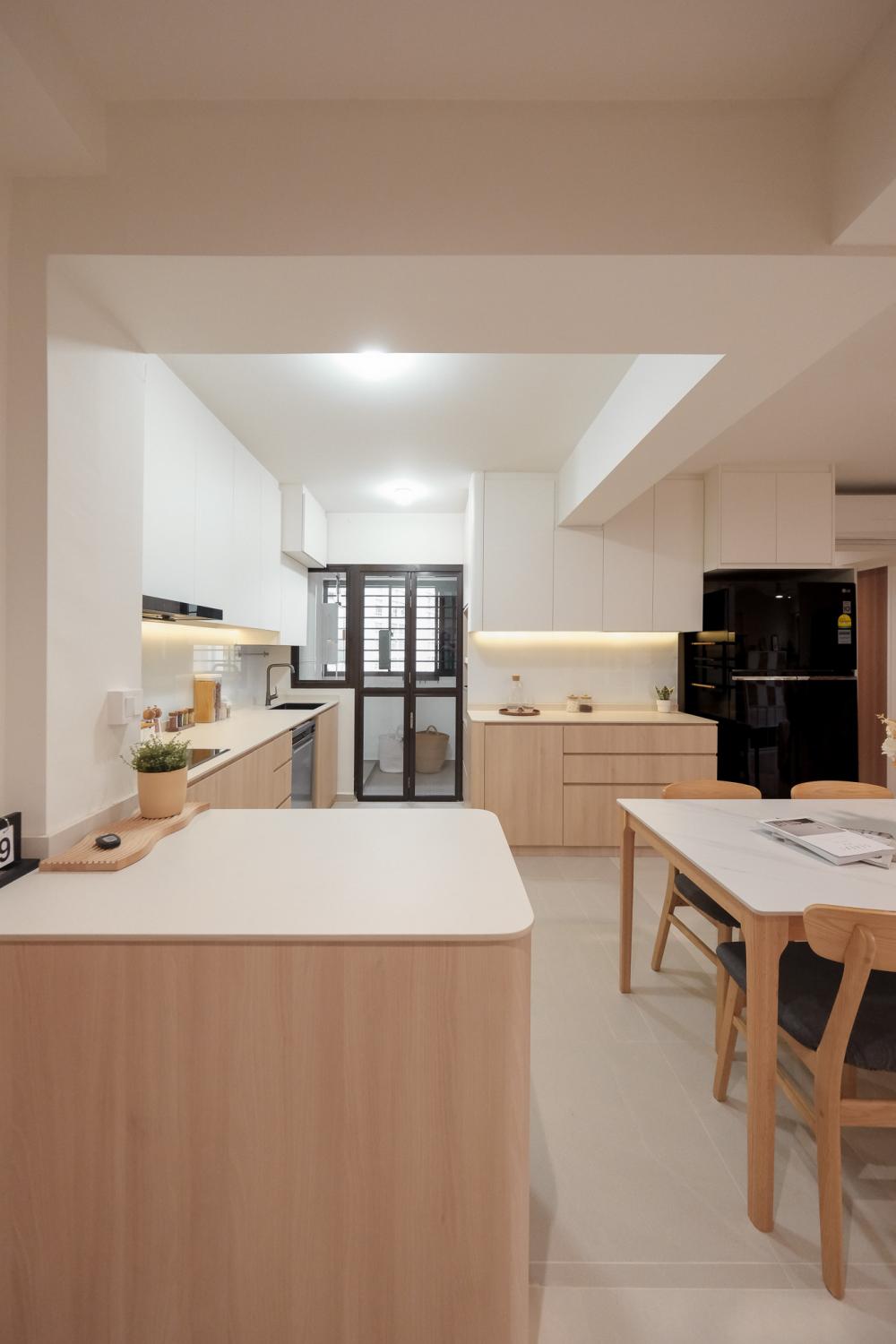 Scandinavian Kitchen with Cement Floor and Granite Floor