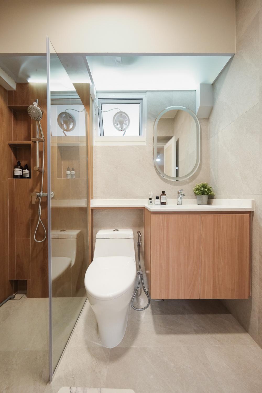 Scandinavian Bathroom with Cement Floor and Granite Floor