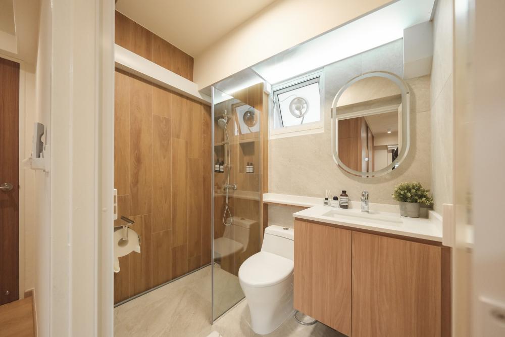 Scandinavian Bathroom with Cement Floor and Granite Floor