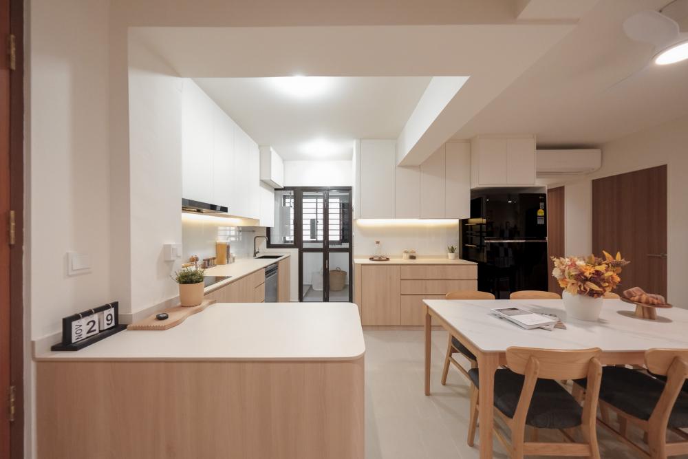 Scandinavian Kitchen with Countertop and Vinyl Flooring