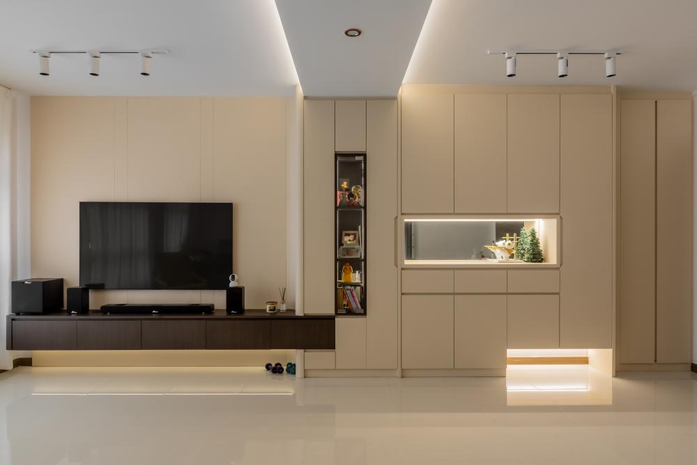 Minimalist Living Room with Bookshelf and TV Console