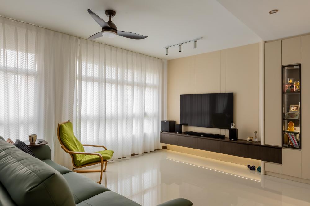 Minimalist Living Room with Bookshelf and TV Console