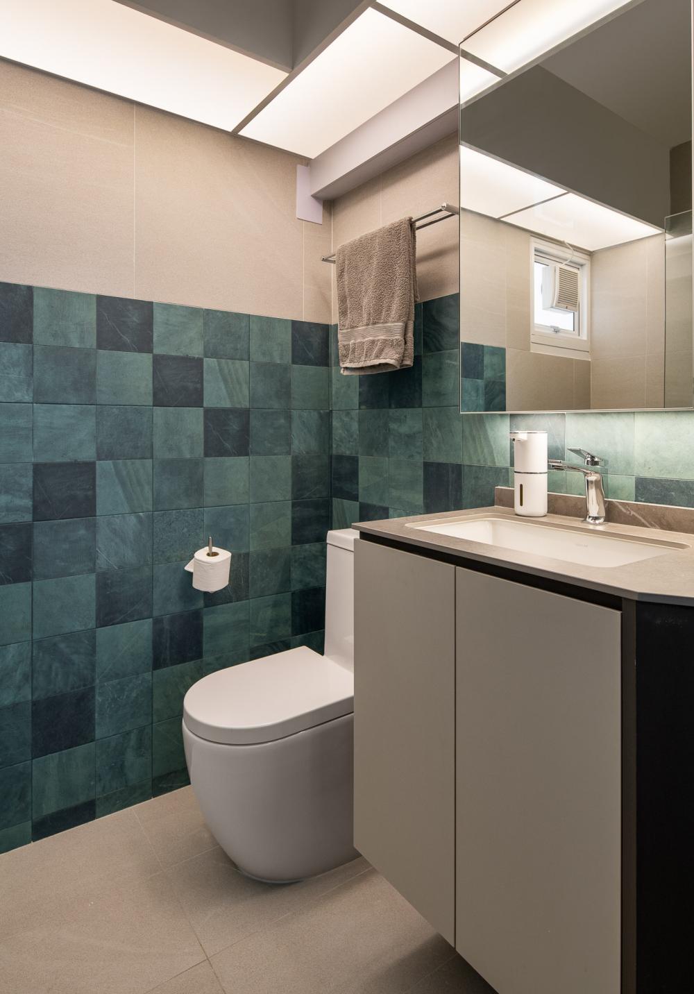 Eclectic Bathroom with Countertop and Mirror