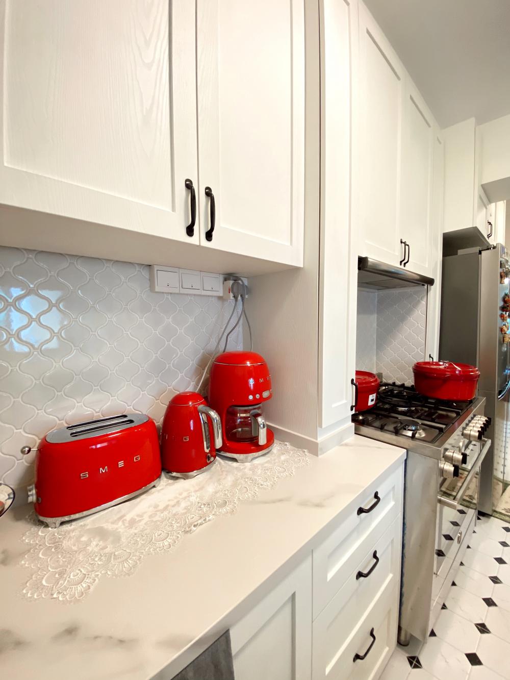 Vintage Pantry with Countertop and Kitchen Backsplash