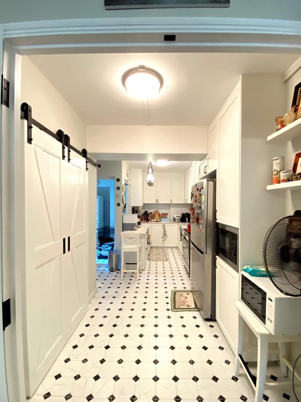 Vintage Kitchen with Countertop and Kitchen Backsplash