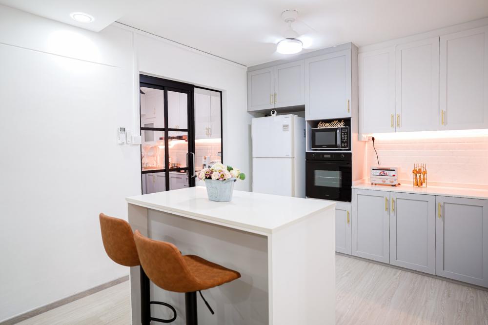 Modern Pantry with Kitchen Island and Cookware