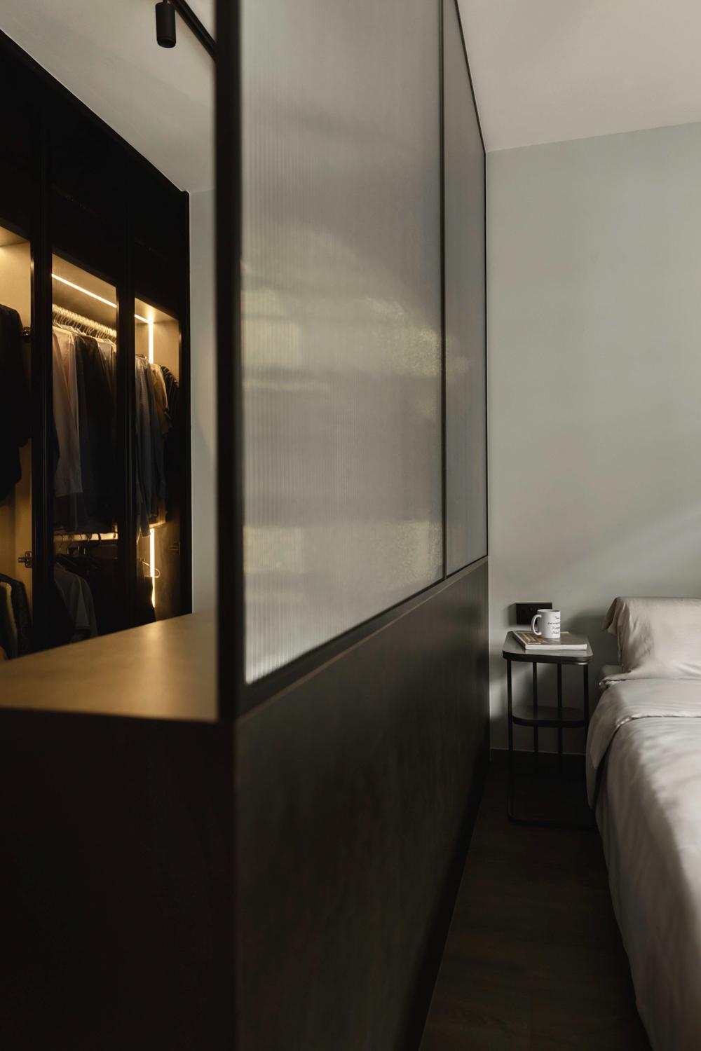 Contemporary Bedroom with Wood Flooring and Wardrobe