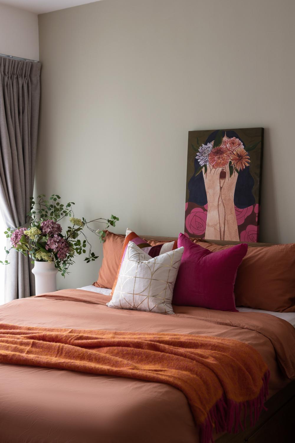 Contemporary Bedroom with Curtain and Bedside Table