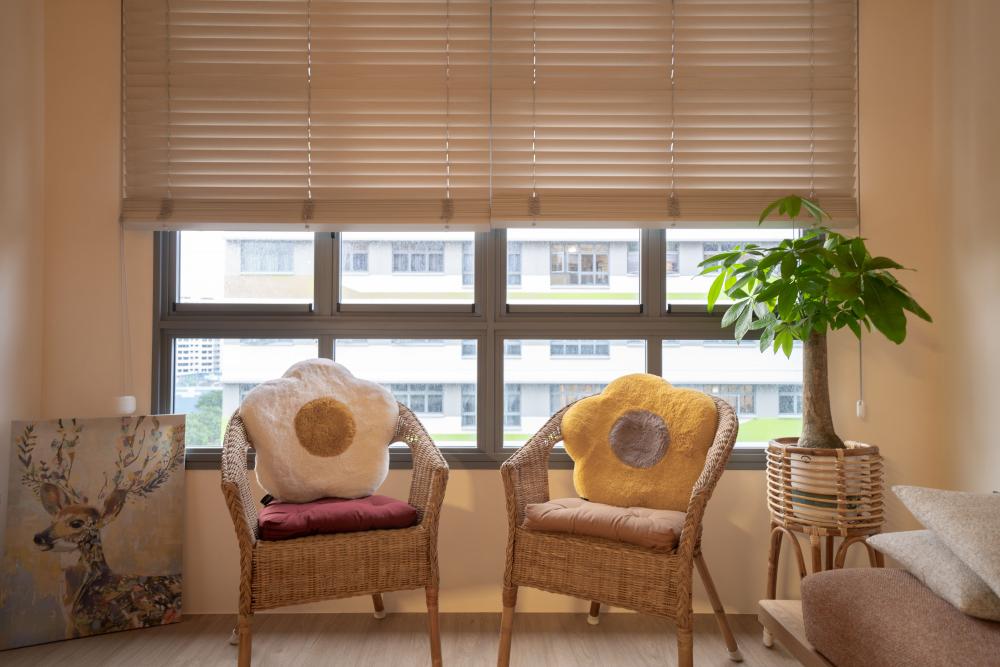 Scandinavian Living Room with Feature Wall and Bay Window