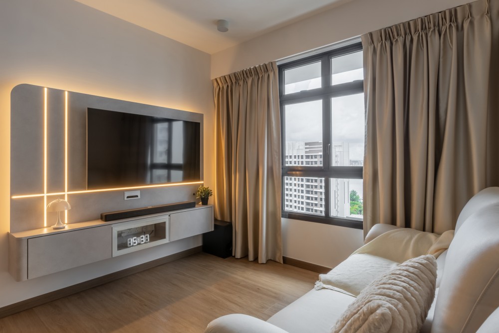 Modern Living Room with Vinyl Flooring and TV Console