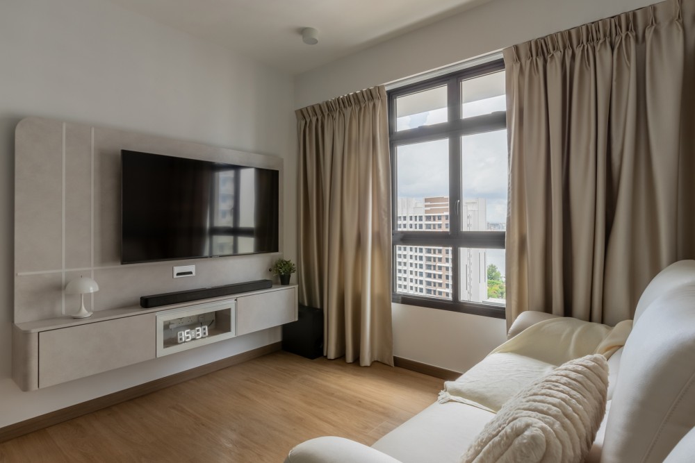 Modern Living Room with Vinyl Flooring and TV Console