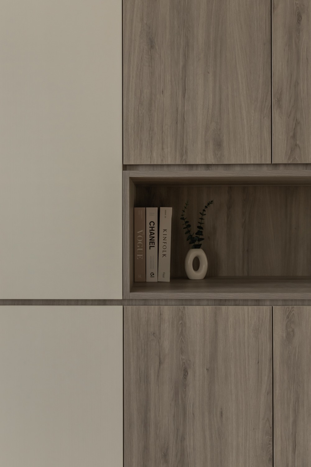 Modern Entryway with Storage Cabinets and Shelving Units