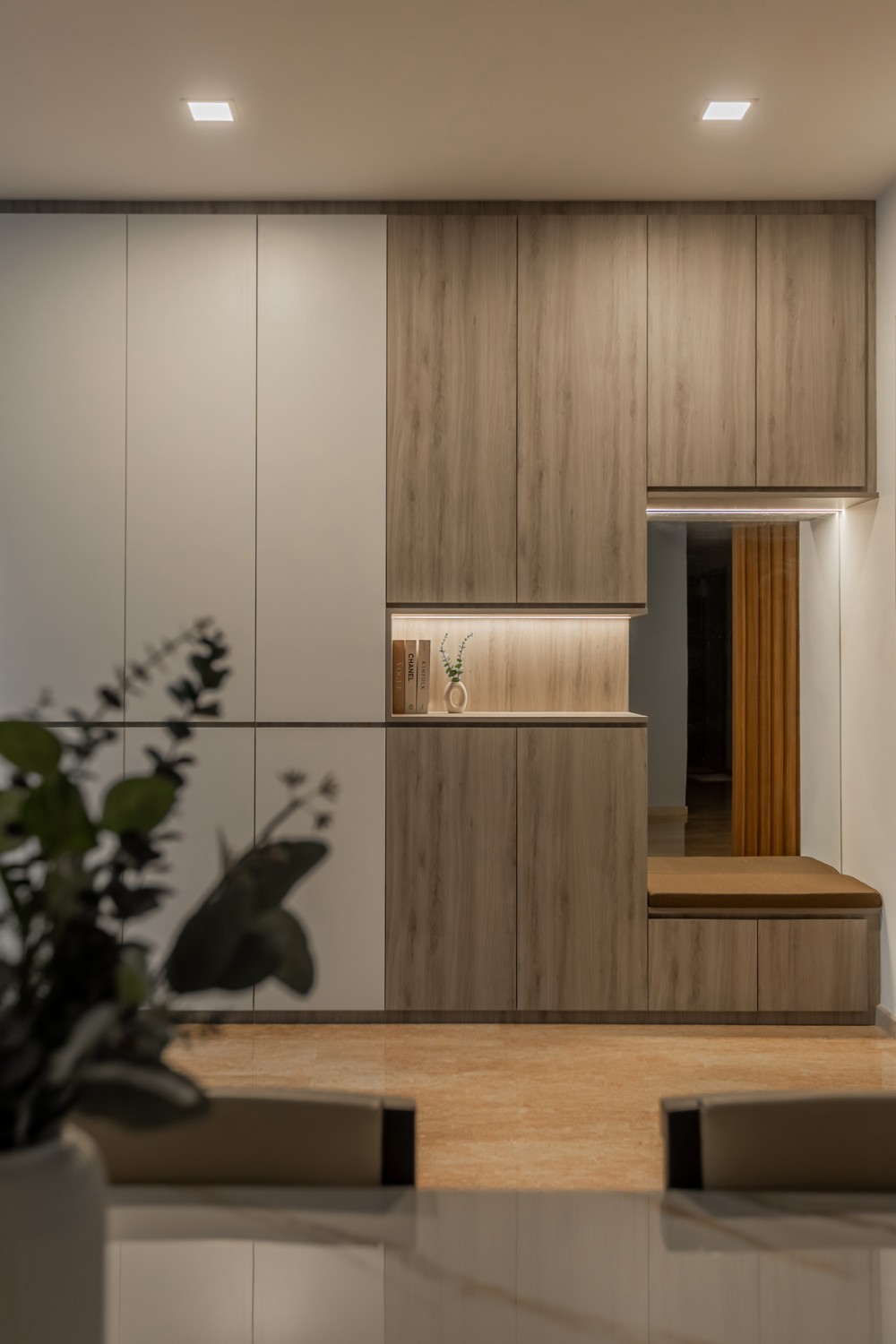 Modern Entryway with Mirror and Seating Bench