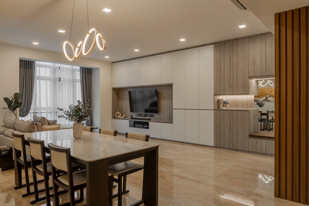 Modern Dining Room with Curtain and Dining Table