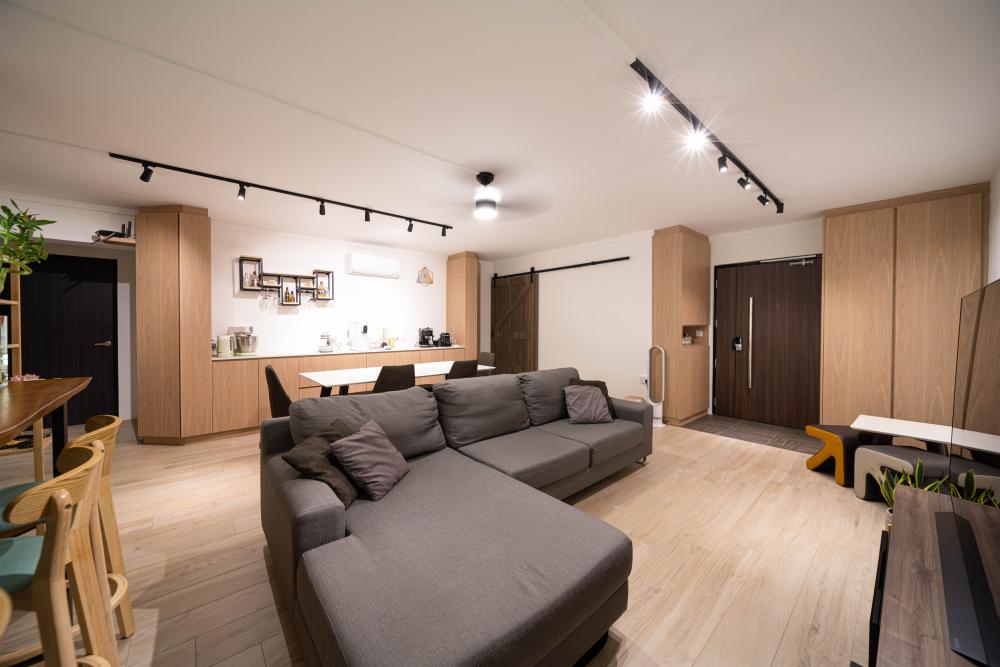 Transitional Living Room with TV Console and Sofa